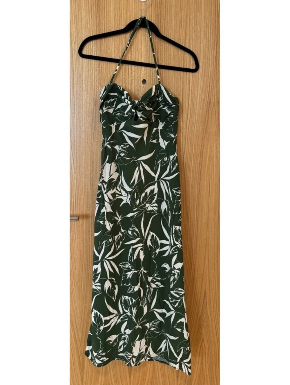 Abercrombie & Fitch Twist-Front Maxi Dress Halter Strapless Green Tropical XS